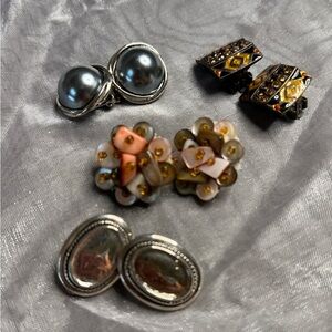 Lot of 4 Vintage Clip-On Earrings - Costume Jewelry